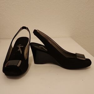 Anne Klein Sport Black Wedge Slingbacks